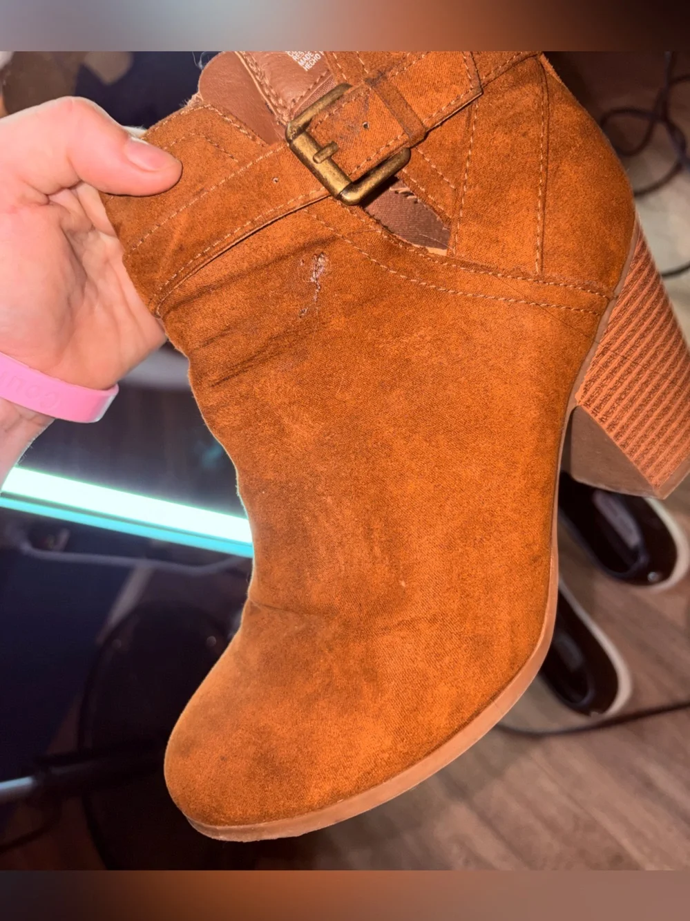 Time and Tru Rust Suede Ankle Booties with Buckle Strap